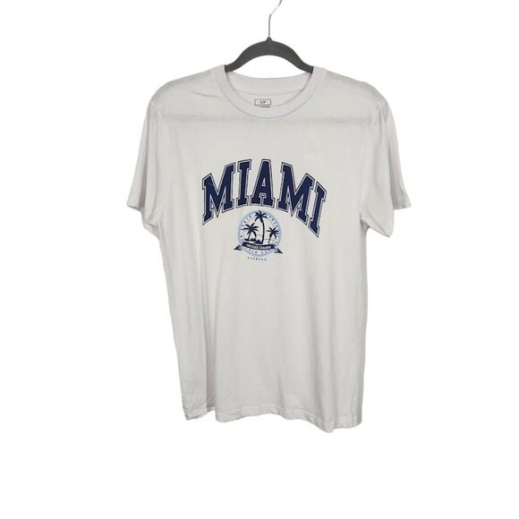 None Other - Miami Short Sleeve Crewneck‎ Collegiate Printed Graphic Tee in White - Size S